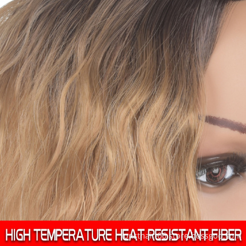 Short Blonde Water Wave Synthetic Bob Wigs For Women With Bangs Heat Resistant Natural Wavy Cosplay Wigs Hairline Full Wigs